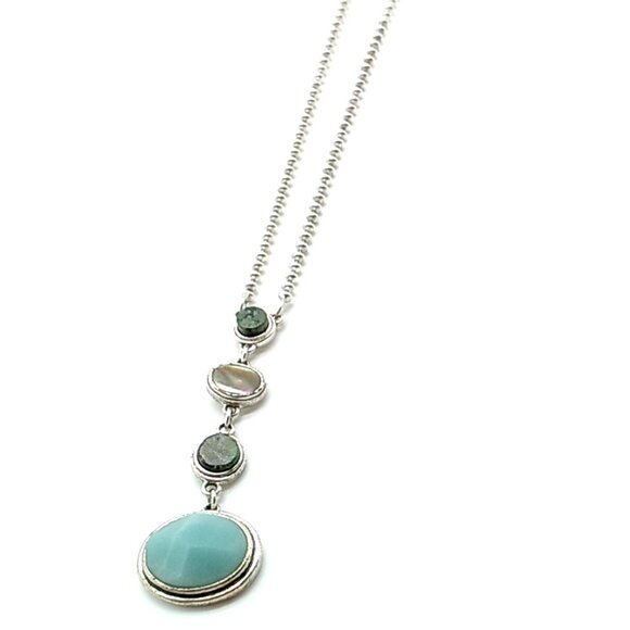 VTG Kenneth Cole Reaction Multi-Stone Y Necklace Silver-tone Beaded Style Chain - Picture 3 of 14